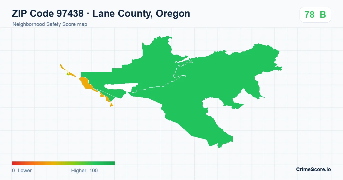 ZIP Code 97438 in Lane County, Oregon neighborhood Safety Score map