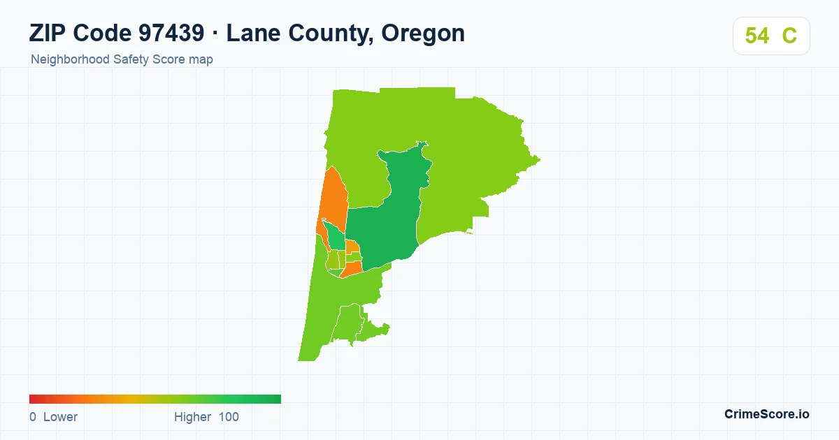 ZIP Code 97439 in Lane County, Oregon neighborhood Safety Score map