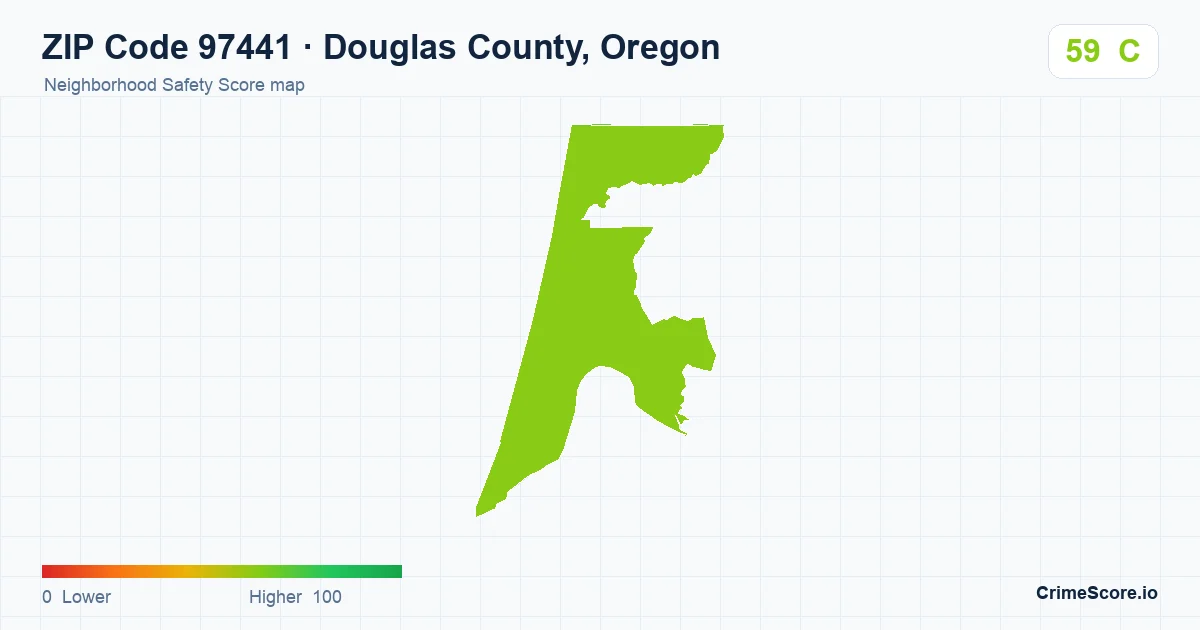 ZIP Code 97441 in Douglas County, Oregon neighborhood Safety Score map