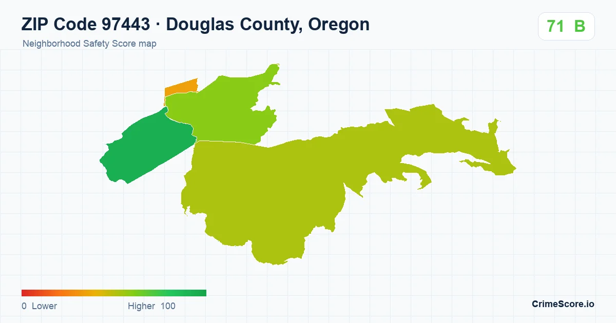 ZIP Code 97443 in Douglas County, Oregon neighborhood Safety Score map