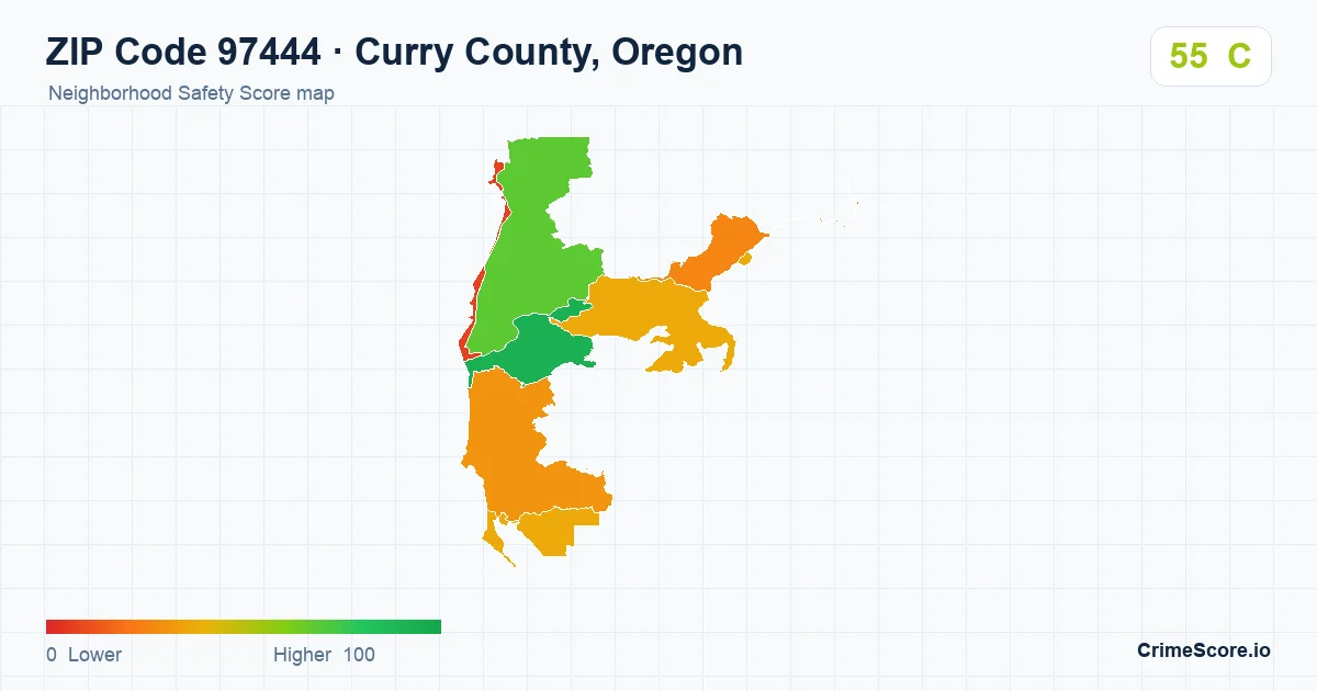 ZIP Code 97444 in Curry County, Oregon neighborhood Safety Score map