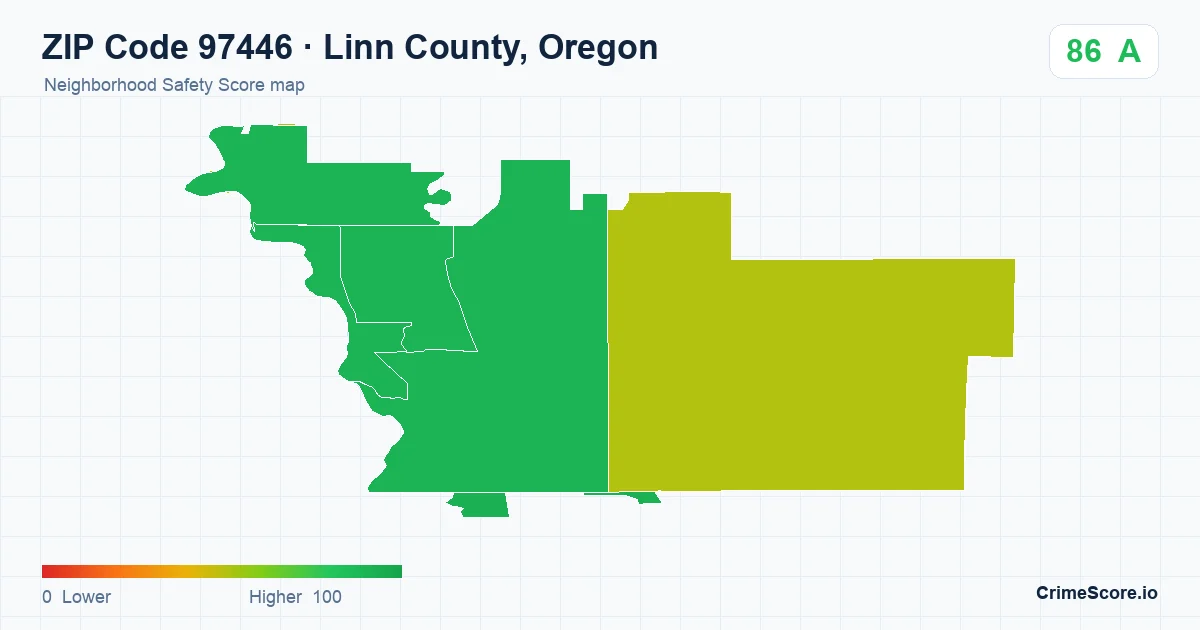 ZIP Code 97446 in Linn County, Oregon neighborhood Safety Score map