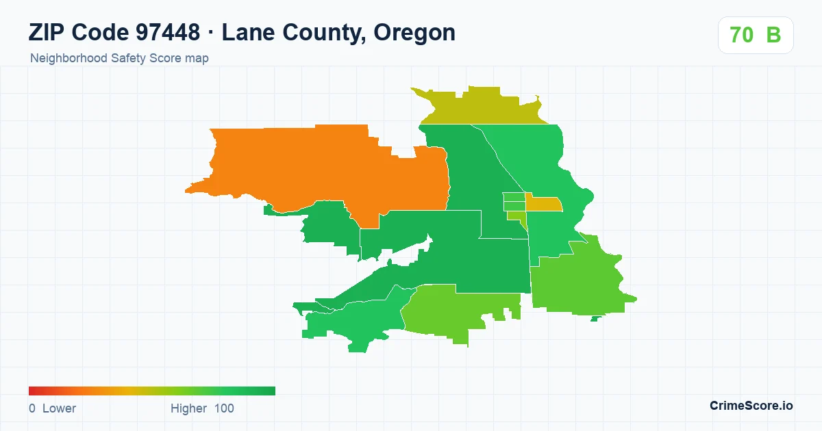 ZIP Code 97448 in Lane County, Oregon neighborhood Safety Score map
