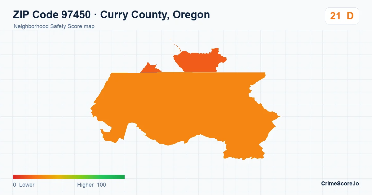 ZIP Code 97450 in Curry County, Oregon neighborhood Safety Score map