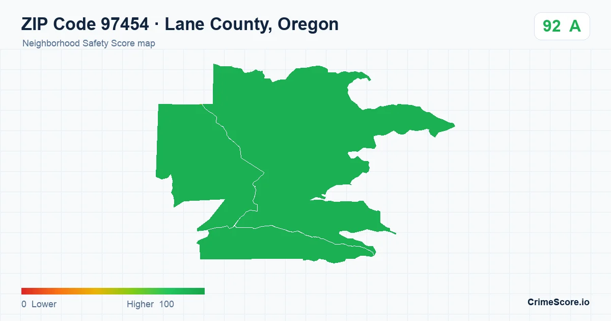 ZIP Code 97454 in Lane County, Oregon neighborhood Safety Score map