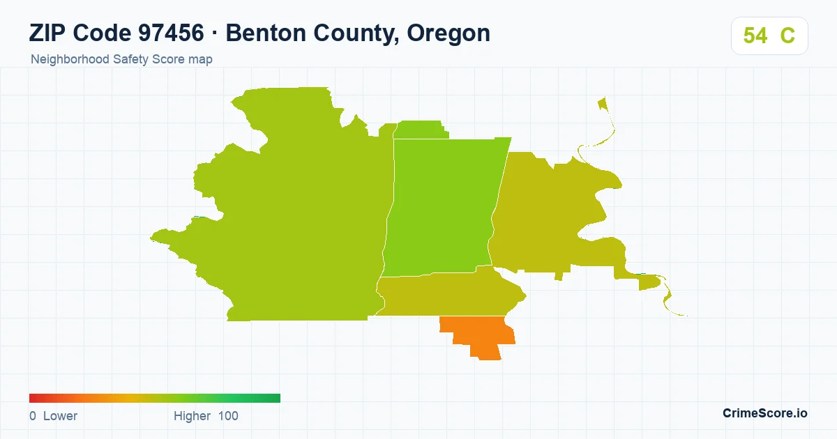ZIP Code 97456 in Benton County, Oregon neighborhood Safety Score map