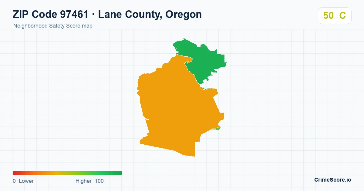 ZIP Code 97461 in Lane County, Oregon neighborhood Safety Score map