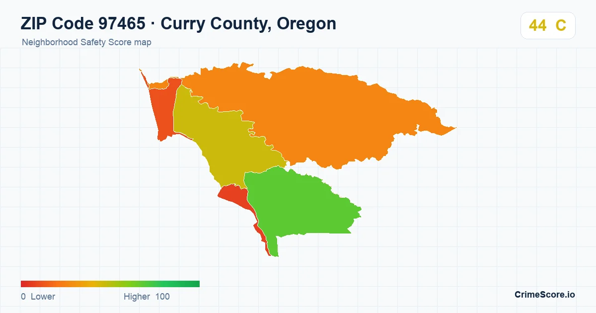 ZIP Code 97465 in Curry County, Oregon neighborhood Safety Score map
