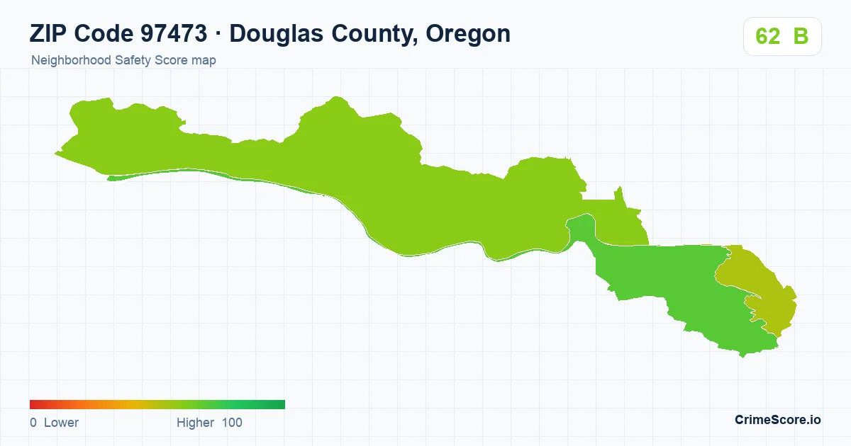ZIP Code 97473 in Douglas County, Oregon neighborhood Safety Score map