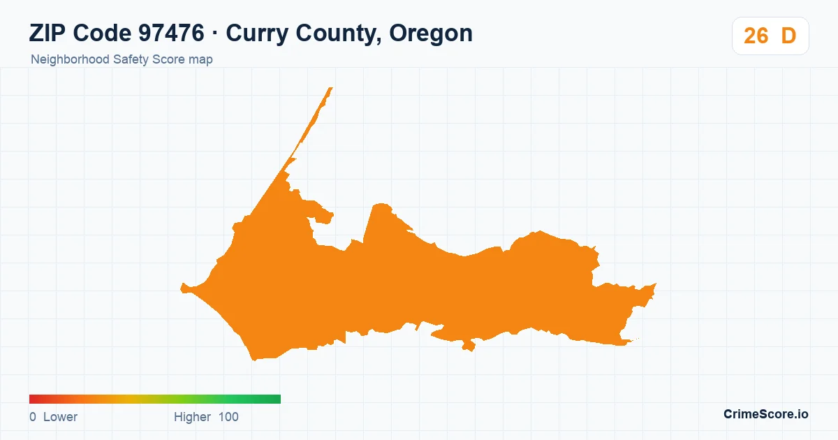 ZIP Code 97476 in Curry County, Oregon neighborhood Safety Score map