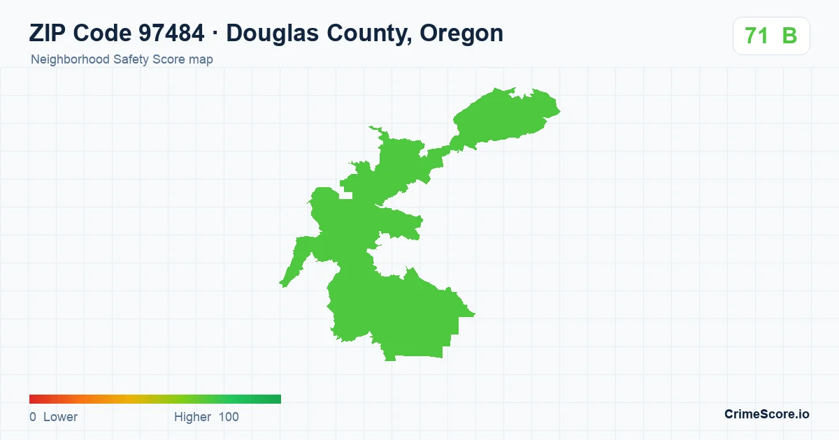 ZIP Code 97484 in Douglas County, Oregon neighborhood Safety Score map