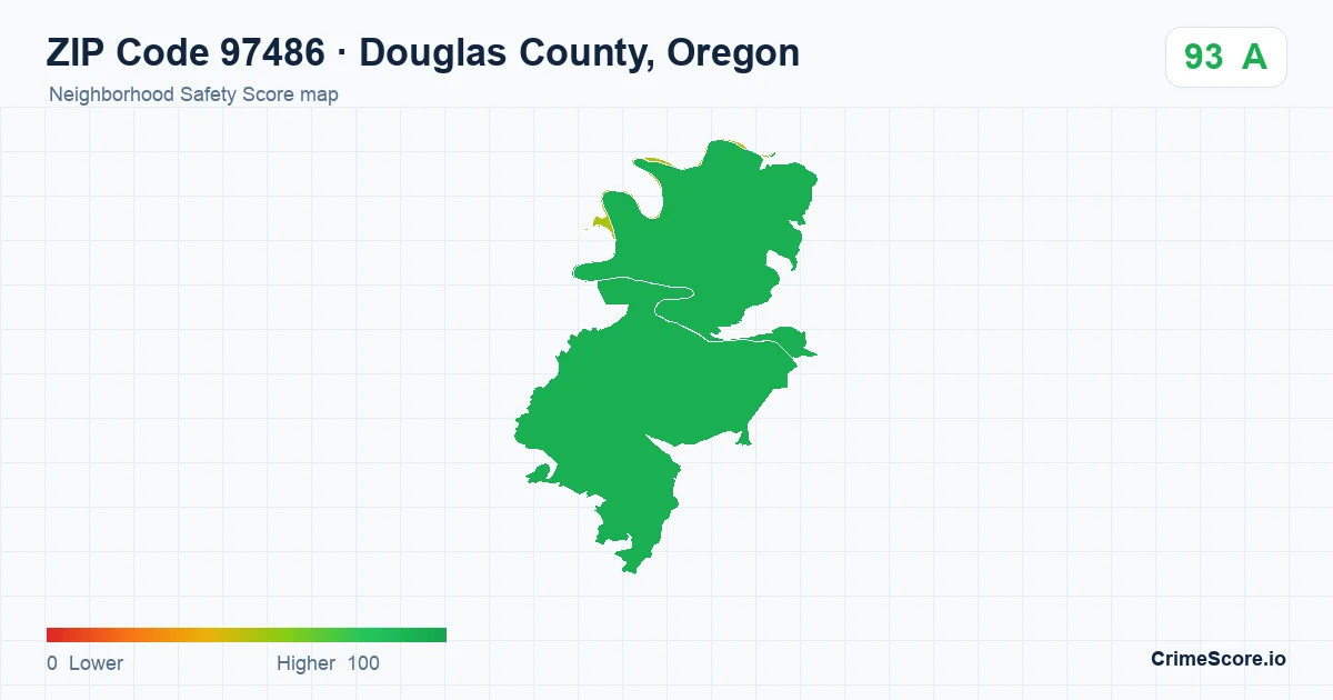 ZIP Code 97486 in Douglas County, Oregon neighborhood Safety Score map