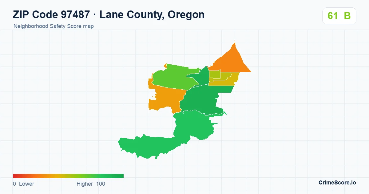 ZIP Code 97487 in Lane County, Oregon neighborhood Safety Score map