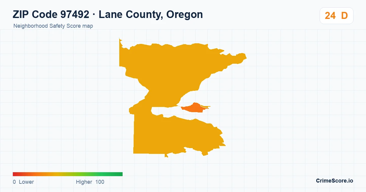 ZIP Code 97492 in Lane County, Oregon neighborhood Safety Score map