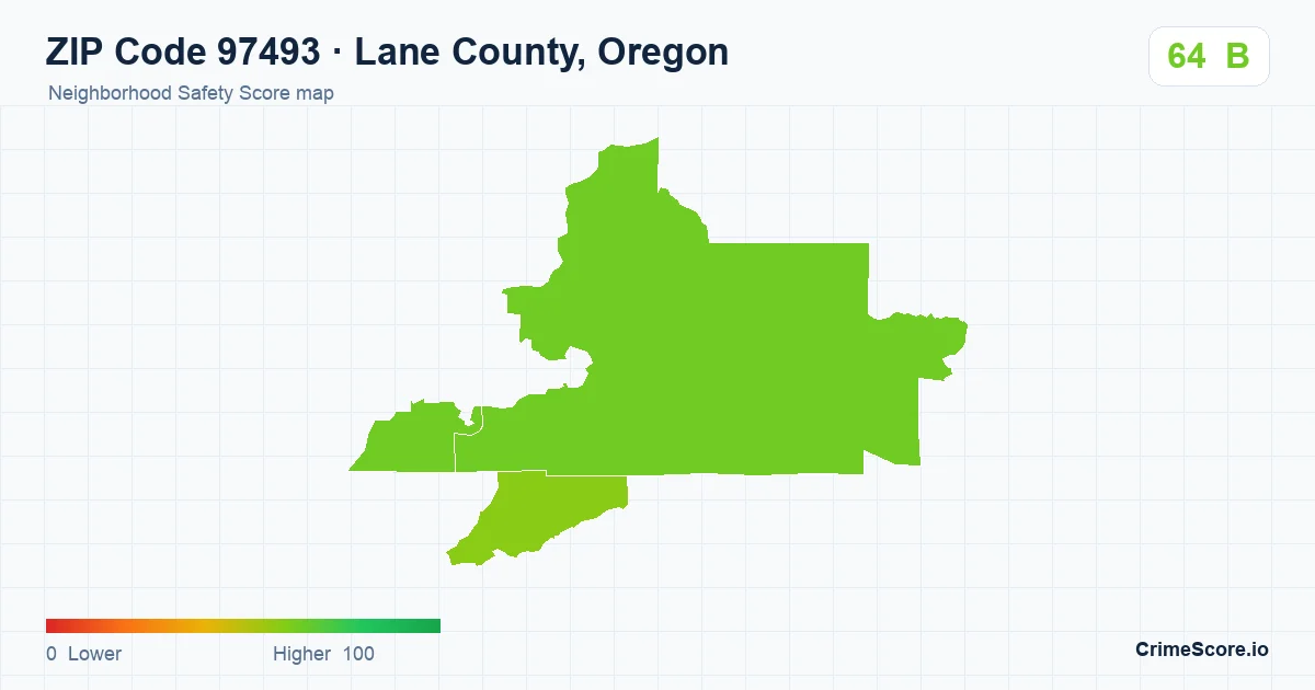 ZIP Code 97493 in Lane County, Oregon neighborhood Safety Score map