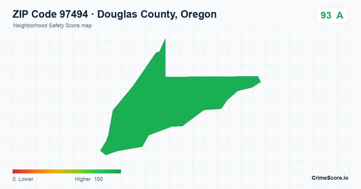 ZIP Code 97494 in Douglas County, Oregon neighborhood Safety Score map
