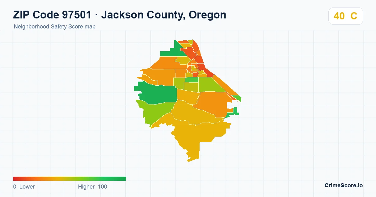 ZIP Code 97501 in Jackson County, Oregon neighborhood Safety Score map