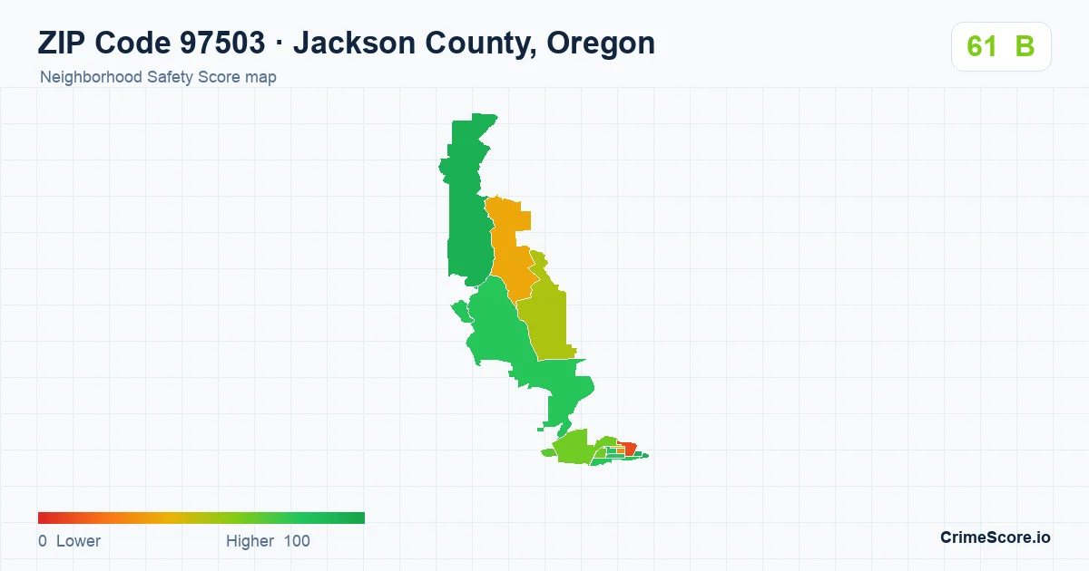 ZIP Code 97503 in Jackson County, Oregon neighborhood Safety Score map