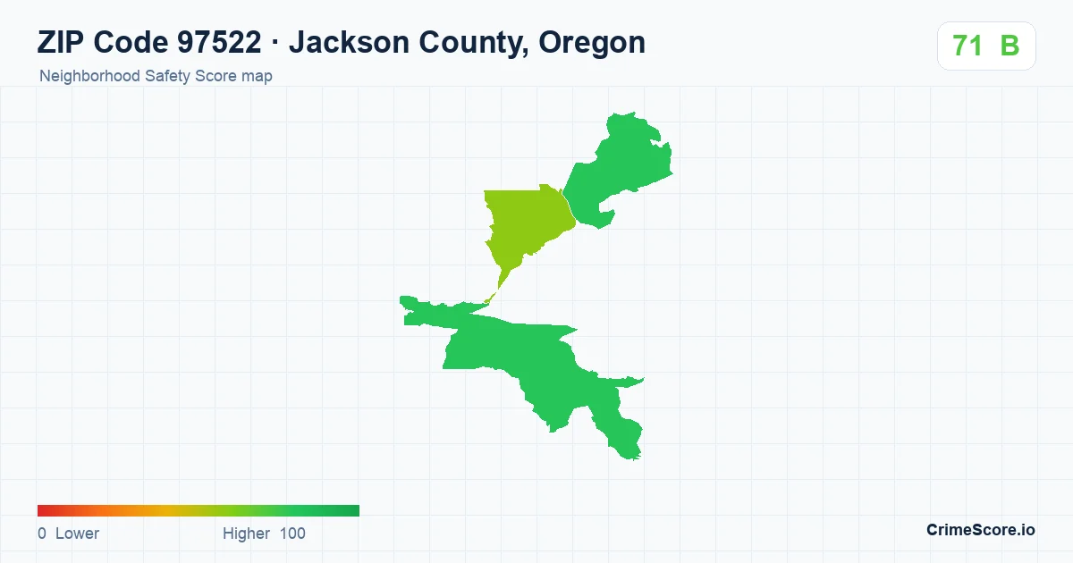 ZIP Code 97522 in Jackson County, Oregon neighborhood Safety Score map