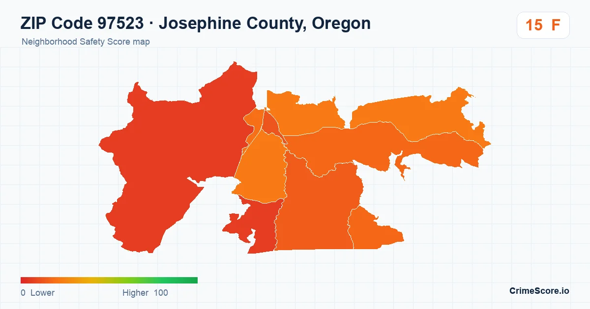 ZIP Code 97523 in Josephine County, Oregon neighborhood Safety Score map