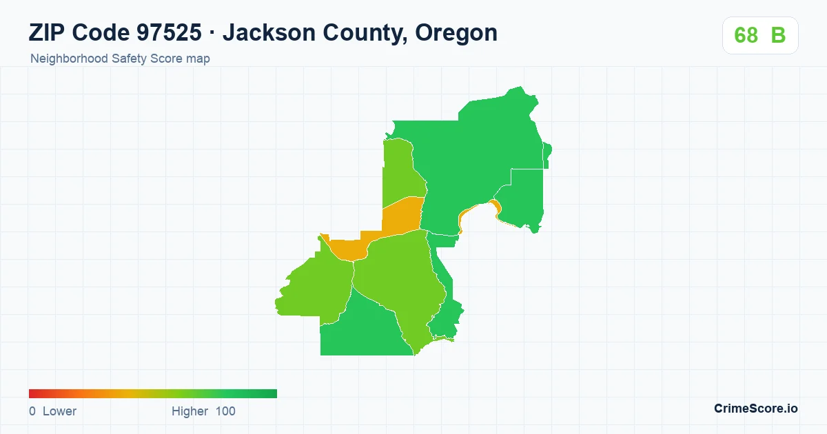 ZIP Code 97525 in Jackson County, Oregon neighborhood Safety Score map