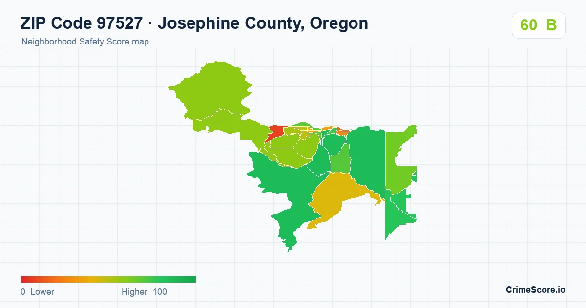 ZIP Code 97527 in Josephine County, Oregon neighborhood Safety Score map