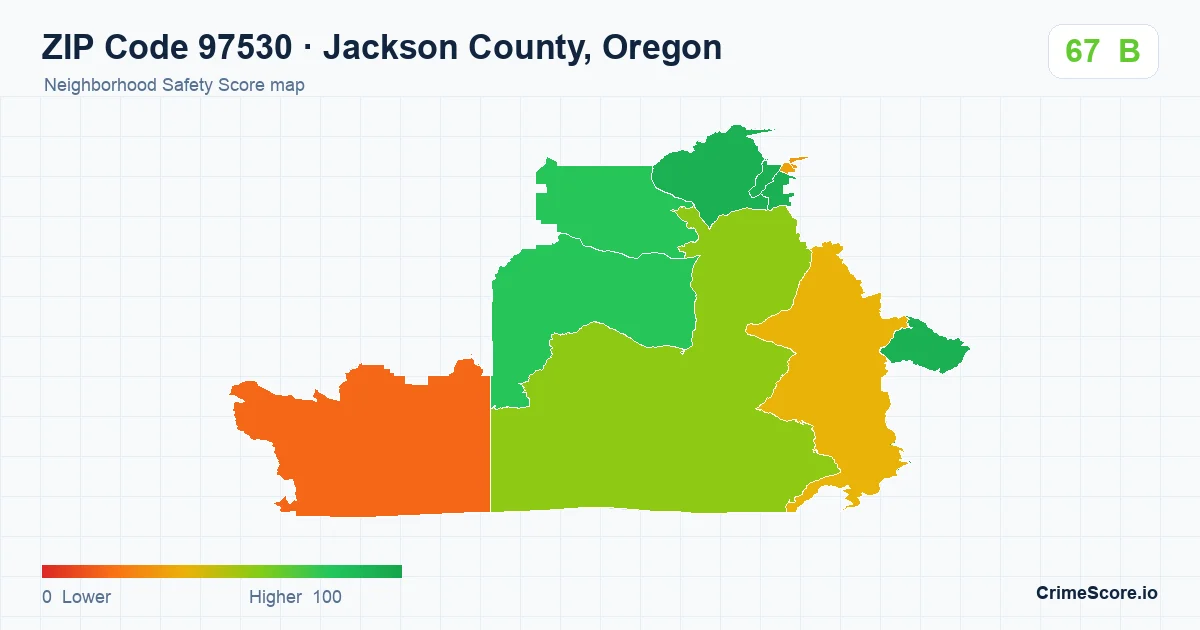 ZIP Code 97530 in Jackson County, Oregon neighborhood Safety Score map