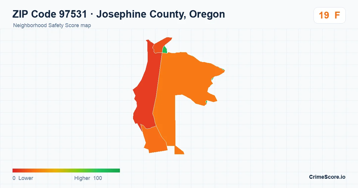 ZIP Code 97531 in Josephine County, Oregon neighborhood Safety Score map