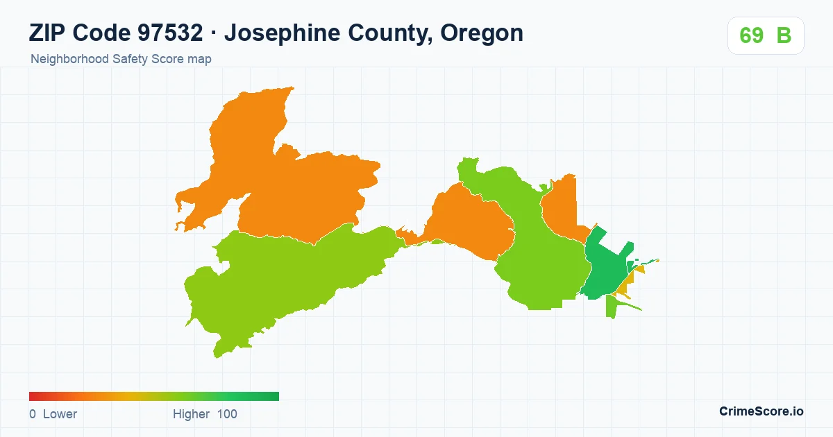 ZIP Code 97532 in Josephine County, Oregon neighborhood Safety Score map