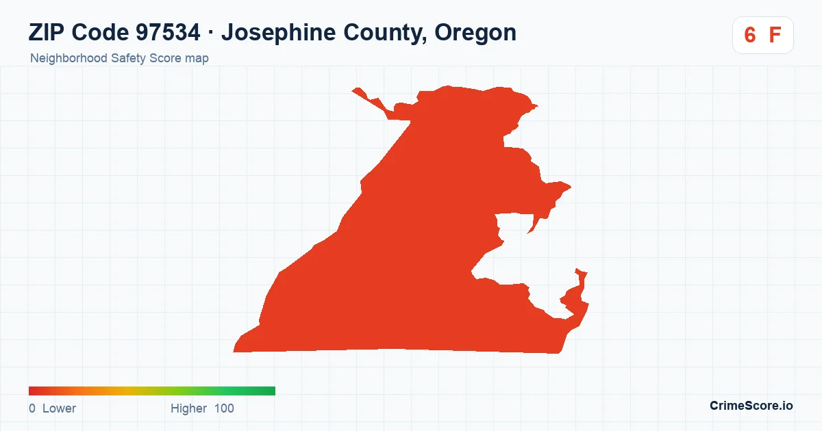 ZIP Code 97534 in Josephine County, Oregon neighborhood Safety Score map