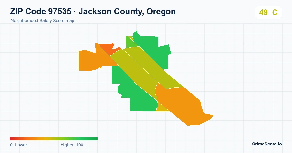 ZIP Code 97535 in Jackson County, Oregon neighborhood Safety Score map