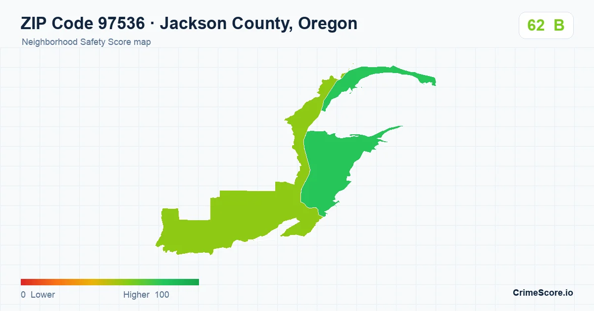 ZIP Code 97536 in Jackson County, Oregon neighborhood Safety Score map