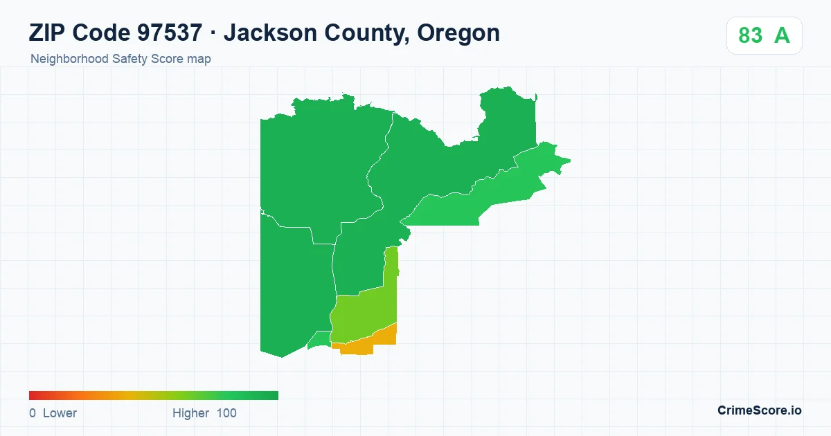 ZIP Code 97537 in Jackson County, Oregon neighborhood Safety Score map