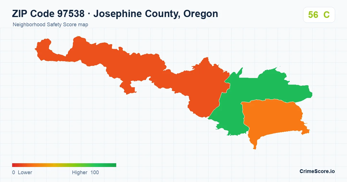 ZIP Code 97538 in Josephine County, Oregon neighborhood Safety Score map
