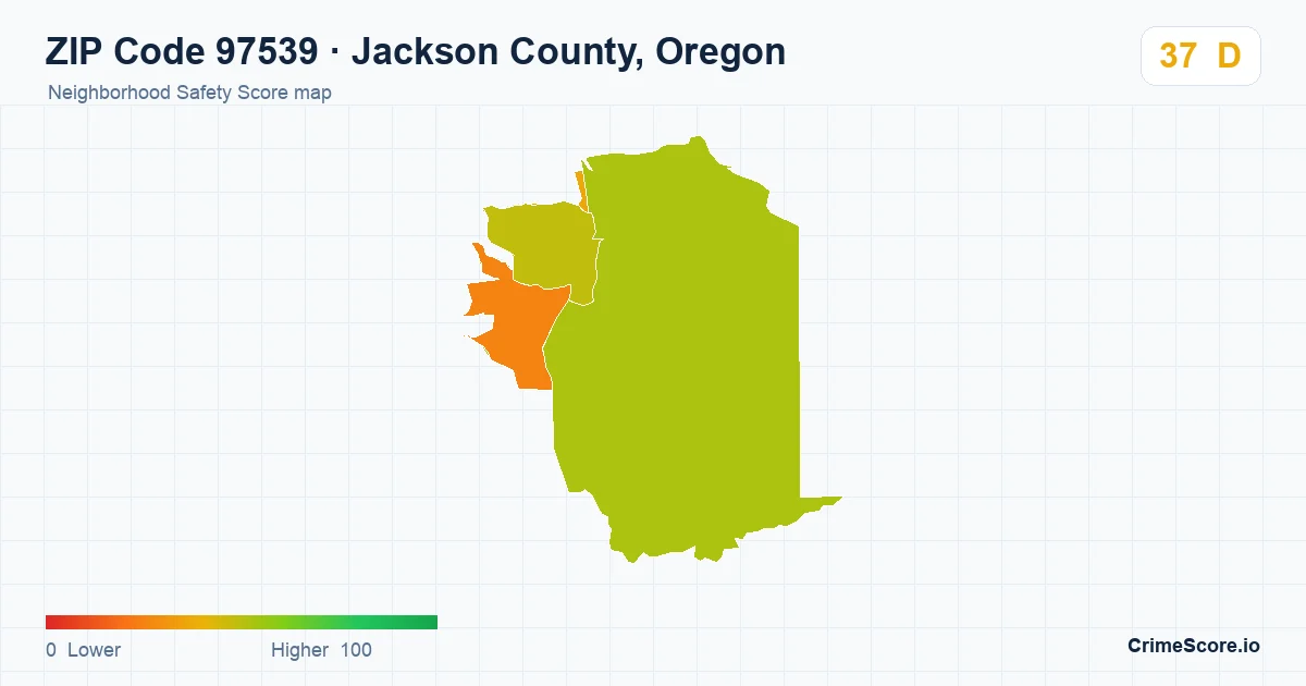 ZIP Code 97539 in Jackson County, Oregon neighborhood Safety Score map