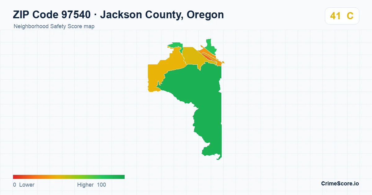 ZIP Code 97540 in Jackson County, Oregon neighborhood Safety Score map