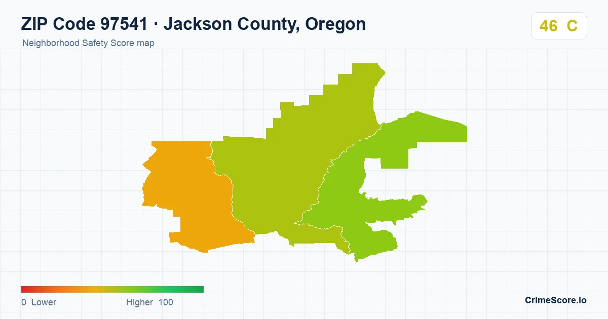 ZIP Code 97541 in Jackson County, Oregon neighborhood Safety Score map