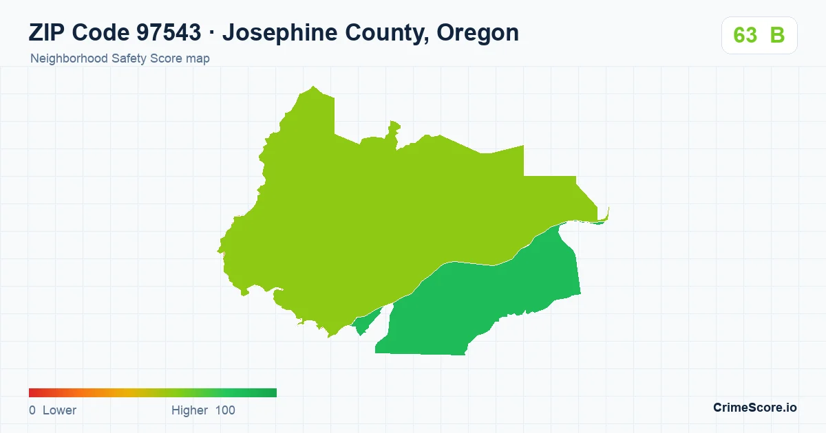 ZIP Code 97543 in Josephine County, Oregon neighborhood Safety Score map