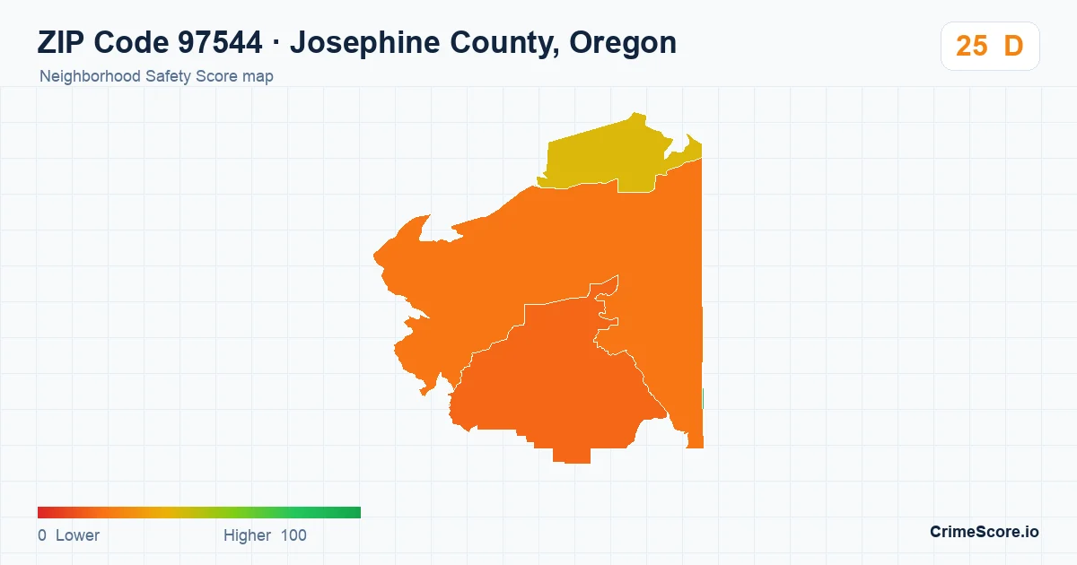 ZIP Code 97544 in Josephine County, Oregon neighborhood Safety Score map