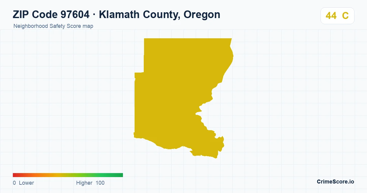 ZIP Code 97604 in Klamath County, Oregon neighborhood Safety Score map