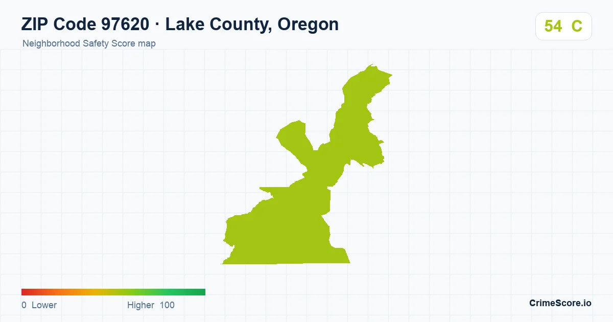 ZIP Code 97620 in Lake County, Oregon neighborhood Safety Score map