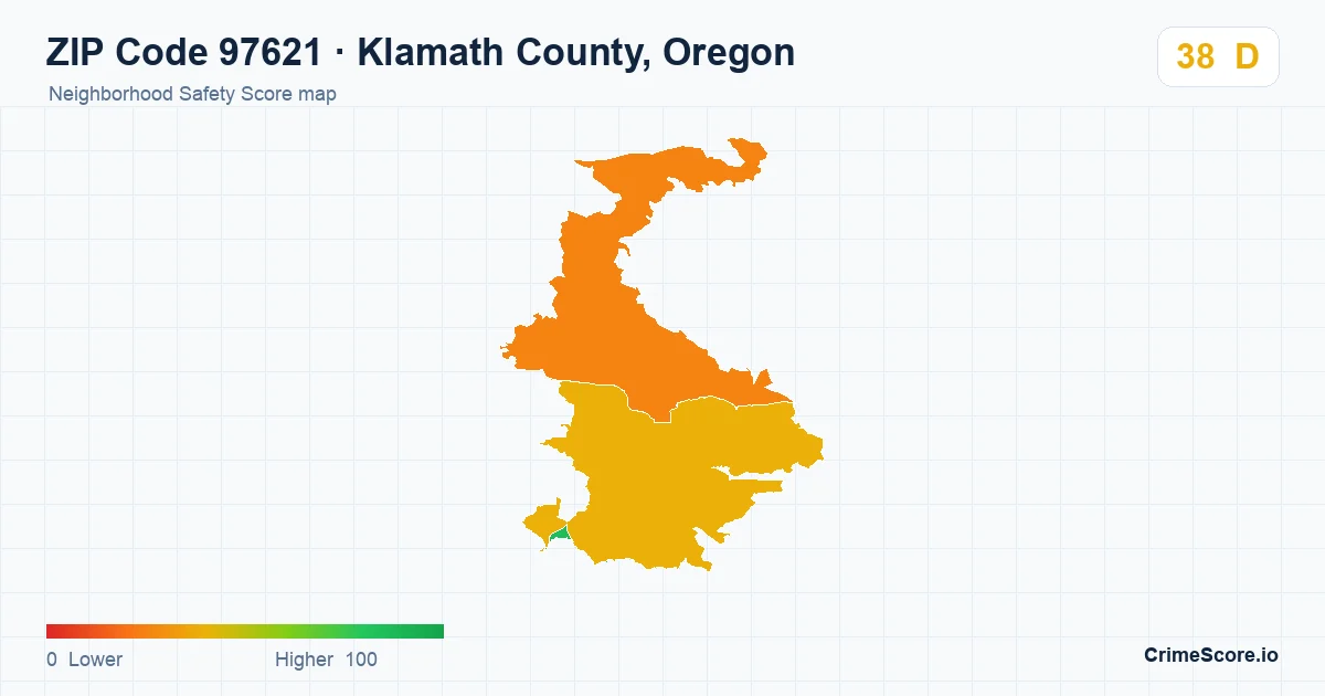 ZIP Code 97621 in Klamath County, Oregon neighborhood Safety Score map