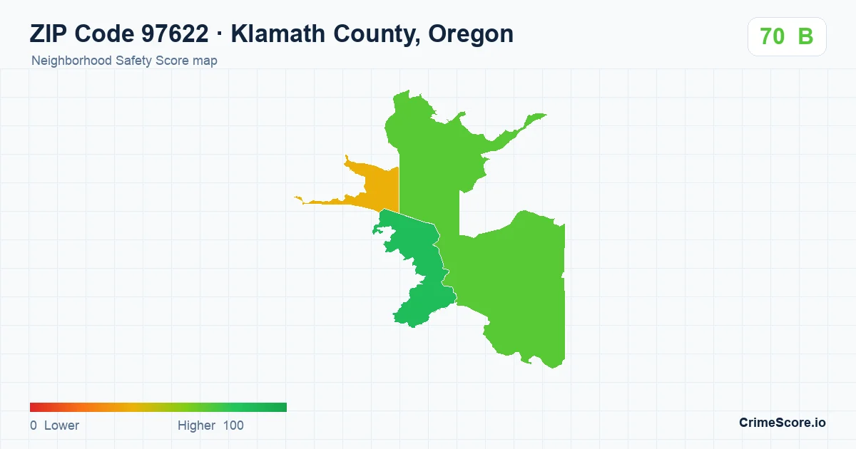 ZIP Code 97622 in Klamath County, Oregon neighborhood Safety Score map