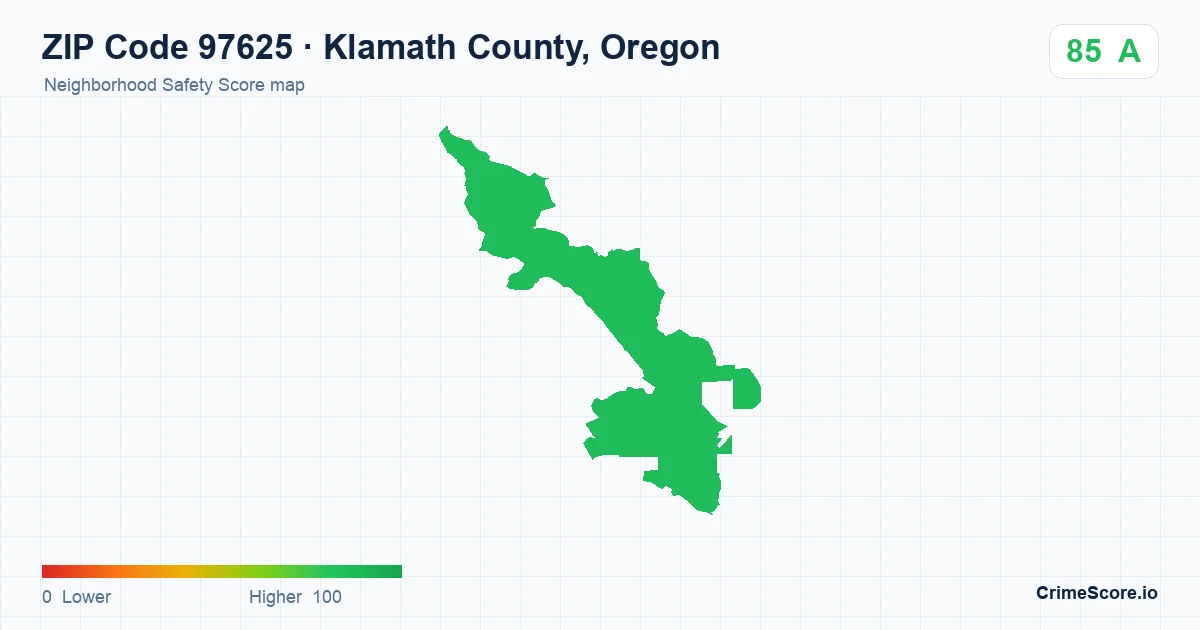 ZIP Code 97625 in Klamath County, Oregon neighborhood Safety Score map