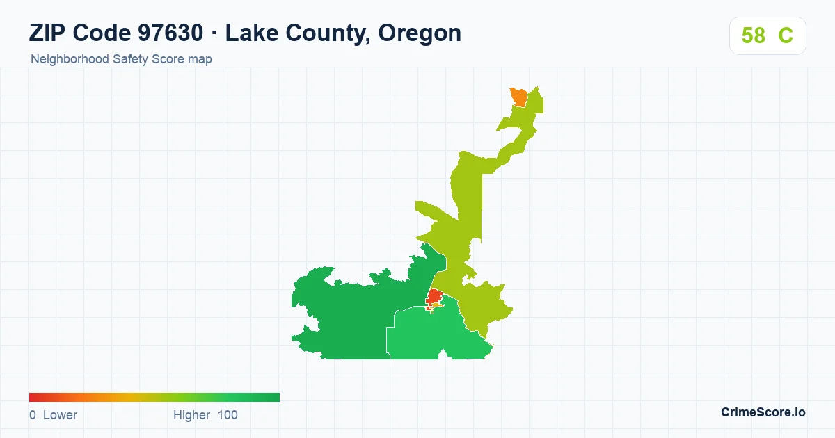 ZIP Code 97630 in Lake County, Oregon neighborhood Safety Score map