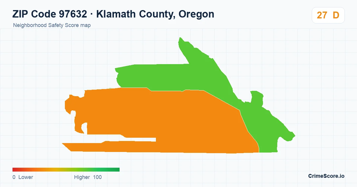 ZIP Code 97632 in Klamath County, Oregon neighborhood Safety Score map