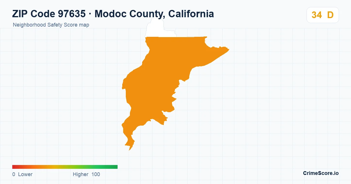 ZIP Code 97635 in Modoc County, California neighborhood Safety Score map