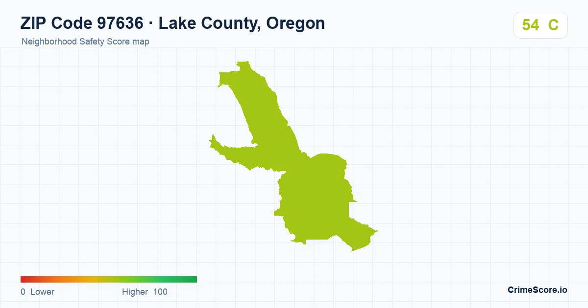 ZIP Code 97636 in Lake County, Oregon neighborhood Safety Score map