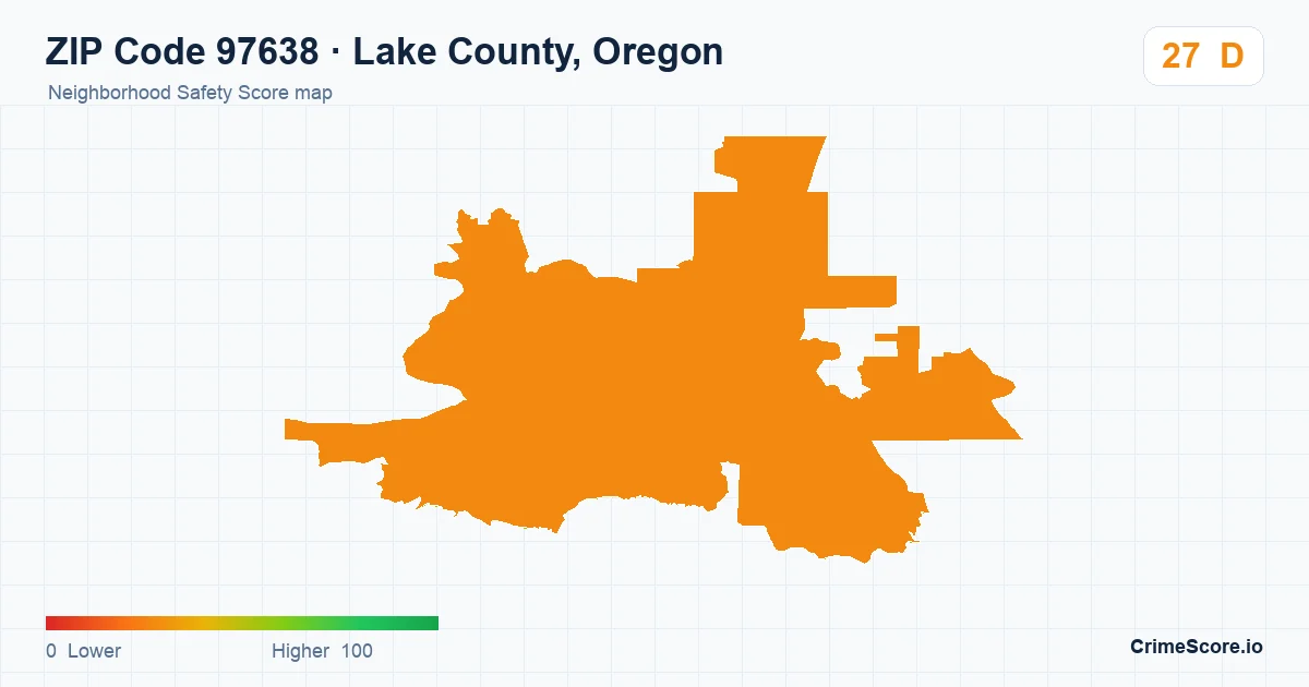 ZIP Code 97638 in Lake County, Oregon neighborhood Safety Score map