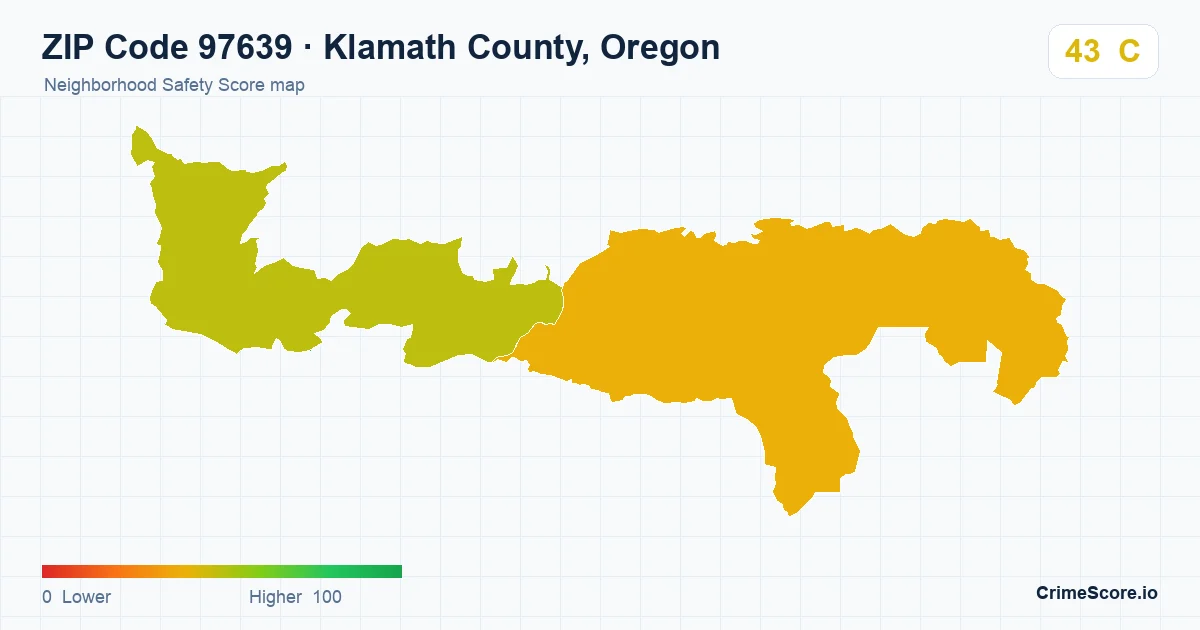 ZIP Code 97639 in Klamath County, Oregon neighborhood Safety Score map